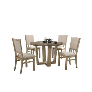 Set da Pranzo Contemporaneo Brutus 5 Pezzi, Tavolo Largo 119 cm con Finitura Noce e Sedie in Tessuto Grano, Stile Vintage per Sala da Pranzo Moderna - Product Image 2