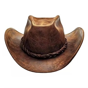 Sombrero Vaquero de Cuero Estilo Occidental Premium, Fedora Vintage de Moda con Ala Ancha, Personalizable - Product Image 1