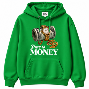 Sudadera con Capucha de Poliéster/Algodón Lavado, Talla Única, con Bolsillo Frontal, Manga Larga, Estilo Urbano, Color Verde, Time Is Money - Product Image 6