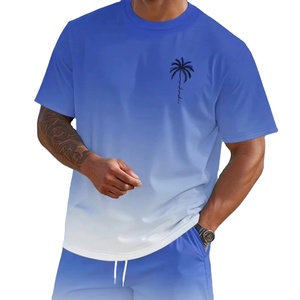 Mens 2-Piece <b>Knitted</b> Polyester/Cotton T-Shirt <b>Set</b> Slim Fit Casual Summer Crew Neck Digital Printing 220-240 Grams Fabric Weight - Product Image 1
