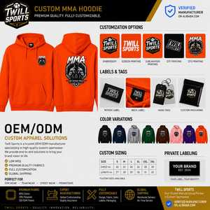 MMA Logo Front Customized High Quality Men's Hooded <b>Fleece</b> Sweatshirt <b>Orange</b> Regular Fit Pocket Design Casual Wear Winter Season - Product Image 2