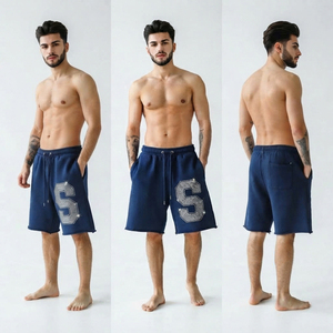 Heavyweight Cotton Fleece Baggy <b>Sweat</b> <b>Shorts</b> Rhinestone Printed Oversized <b>Sweat</b> <b>Shorts</b> Side Pocket <b>Men</b> Breathable Jogging <b>Shorts</b> - Product Image 5