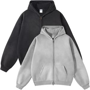 Custom Heavyweight Acid zip up hoodies Washed Distressed Oversized 100% Cotton Fleece Spring Streetwear zipper Hoodies - Product Image 6