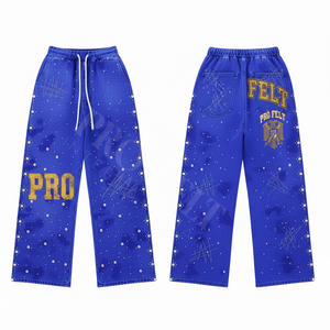 Pantalon taille haute avec clous scintillants, broderie personnalisée, coupe décontractée ample avec ceinture, pantalon tendance et élégant - Product Image 2