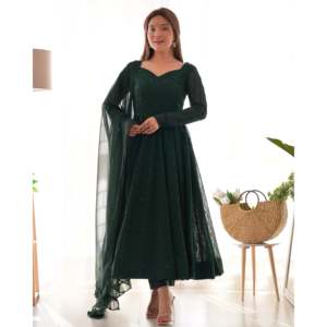 Designer Anarkali Gown with Pent and Dupatta Modest Wedding Party Wear - Product Image 2