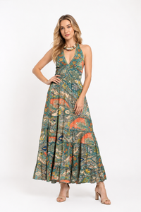 Robe longue en soie pour femme, col halter, imprimé floral, confortable et légère, prix de gros, export en vrac - Product Image 6