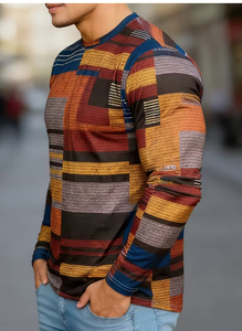 Men <b>Patchwork</b> Long Sleeve Knitted Casual <b>Shirt</b> V-Neck Full Sleeve Autumn Wear Multi Color Patterned Top - Product Image 6