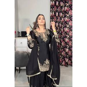 Ensemble de vêtements de fête pour femmes de créateur Sharara Plazzo Dupatta - Product Image 4