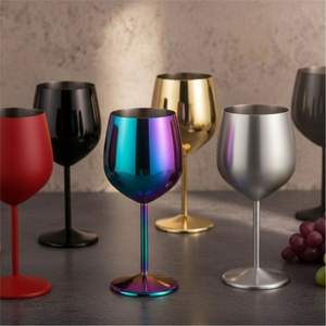 Verre à vin incassable en acier inoxydable, gobelet métallique mat rouge, noir, or, argent, arc-en-ciel, électroplaqué, pour fête, bar et restauration - Product Image 1