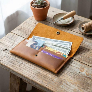 Portefeuille de luxe en cuir avec plusieurs compartiments, fermeture éclair durable, finition premium, pour le rangement de l'argent et la gestion budgétaire, en vente - Product Image 4