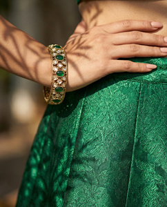 Vintage Green White Stone Zinc Alloy <b>Bangle</b> Set Antique Gold Ethnic Premium <b>Indian</b> Wedding Accessories Traditional Women Jewelry - Product Image 1