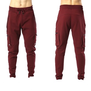 Pantalones Deportivos Cargo Color Granate para Hombre, Cintura Elástica con Cordón, Múltiples Bolsillos, Joggers Casuales, Mezcla de Poliéster y Algodón de Peso Medio, Ropa de Otoño - Product Image 2