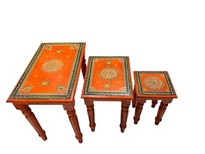 Handmade Durable Multi-Functional Wooden <b>Nesting</b> <b>Tables</b> Set 3 Rectangle Bohemian Style Side Accent <b>Tables</b> Floral Pattern Decor - Product Image 2