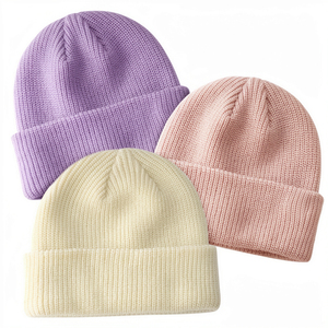 Unisex Solid Color Beanie Hat 100% Acrylic Knitted <b>Winter</b> <b>Cap</b> for Adults Casual Wear in Purple Pink Cream - Product Image 6