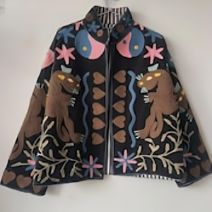 Black Ethnic Suzani Velvet <b>Short</b> Boho <b>Jacket</b> Oversized <b>Jacket</b> Bohemian Festival Coat Boho Style Embroidered Coat <b>Short</b> <b>Jacket</b> - Product Image 1
