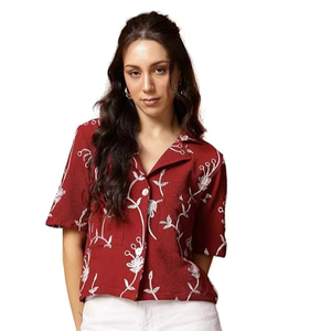 Camisa con botones para mujer, ropa de playa, top informal holgado de verano - Product Image 1