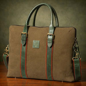 Porte-documents classique en toile pour ordinateur portable, couleur olive, sac de bureau professionnel durable avec poignées en cuir, bandoulière, grande capacité - Product Image 3