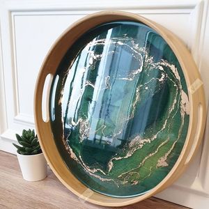 Modern Round Wooden Enamel Coated Serving Tray & <b>Platter</b> Dishwasher & Freezer Safe Eco-Friendly Reusable Party & Breakfast Use - Product Image 3