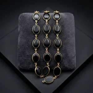 Natural Black Onyx Brass Bezel <b>Necklace</b> with Brass Chain | Handmade Gemstone Pendant Jewelry Wholesale - Product Image 4