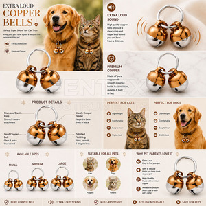 Cloche en cuivre sonore pour colliers de chiens et de chats – Cloche durable à son extra fort pour le suivi et la sécurité des animaux de compagnie - Product Image 2