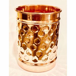 Gobelet à eau en cuivre pur avec bord perlé, finition texturée circulaire, verre à boire ayurvédique, vaisselle de cuisine, cadeau - Product Image 4