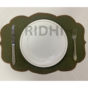 Manteles Individuales de Lino Verde Bosque Bordados al por Mayor de Ridhi, Manteles de Tela Reutilizables Hechos a Mano para Bodas, Hoteles y Comedores - Product Image 6