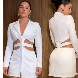Vestido mini tipo blazer con corte estructurado y detalle de correa en la cintura para mujer - Product Image 3