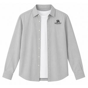 <b>Mens</b> Light <b>Grey</b> Long Sleeve Button Up <b>Shirt</b> Classic Collar Regular Fit Minimalist Smart Casual Office Wear Woven <b>Shirt</b> Custom - Product Image 1
