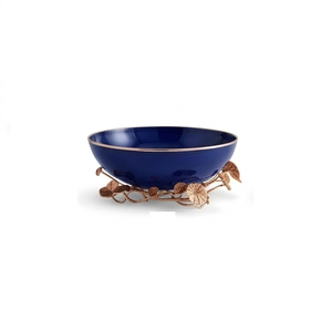 Recién llegado: Tazón de cerámica con borde dorado y soporte de hojas, diseño moderno y lujoso en azul para servir comida. - Product Image 1