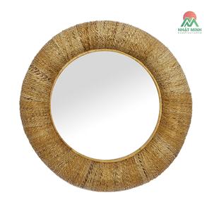 Espejo Redondo de Pared de Ratán Tejido Marrón, 35"D. Hecho a Mano. Apto para uso en interiores y exteriores. - Product Image 4