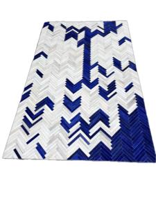 Alfombra de cuero azul y blanco de diseñador Alfombra gruesa con diseño de ondas a mano para espacios habitables - Product Image 4