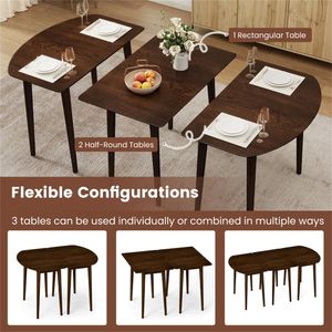 Set Tavolo da Pranzo Allungabile 45 Pollici in Legno di Noce e Marmo, 2 Tavoli Convertibili da Mezzo Rotondo ad Ovale per 4-6 Persone - Product Image 4