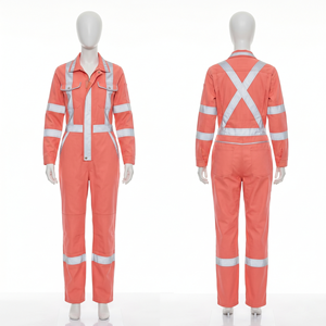 Combinaison de travail de sécurité pour femmes, tissu en polycoton premium 250 GSM, orange fluorescent, panneau réfléchissant, broderie personnalisée - Product Image 4