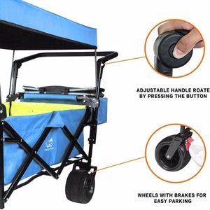 Collapsible Camping Cart with Large All-Terrain Wheels & Brake Adjustable Handles Removable Canopy & Cooler Bag Green Blue - Product Image 3