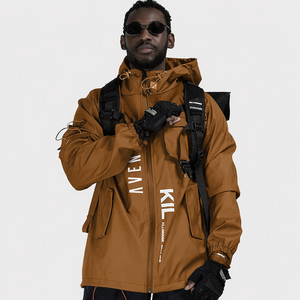Veste tactique pour homme, imperméable, multi-poches, coupe-vent, streetwear urbain, cyberpunk, à capuche, cargo, fonctionnelle - Product Image 6
