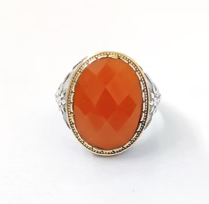 Anillo de Plata 925 con Textura Floral y Cornalina, 10.6 Gramos, Antideslustre, Estilo Moderno, Regalo Unisex - Product Image 1