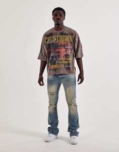 เสื้อยืดคอกลมสไตล์วินเทจลายกราฟิกแบบย้อมสีเอซิดสุดหรู  งานดิสเทรส  ใส่สบาย เหมาะสำหรับงานพิมพ์ลายแบบ DTF และ DTG - Product Image 1