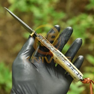Professional Handmade Damascus Folding Pocket <b>Knife</b> <b>Bone</b> <b>Handle</b> Outdoor Camping Hunting EDC <b>Knife</b> OEM Manufacturer - Product Image 3