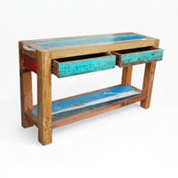 Table console rustique en teck faite à la main, durable, 2 tiroirs, design antique, écologique, pour salon, meubles de salon