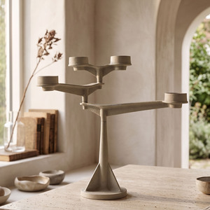 Modern Style Sand Textured Cast Iron 4 Arm <b>Candelabra</b> Contemporary Geometric Design For Home Decor Weddings And Events - Product Image 1