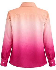 Chemisier décontracté à manches longues boutonné pour femme, dégradé pêche à rose vif, personnalisé, pour le bureau, fabrication OEM sur mesure, haut de gamme - Product Image 2
