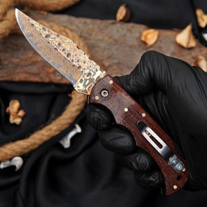 Limited Edition Handcrafted Copper Brass Pocket Knife w/Rosewood Steel Bolster Handle Outdoor Camping Hunting Folding Knife - Product Image 2