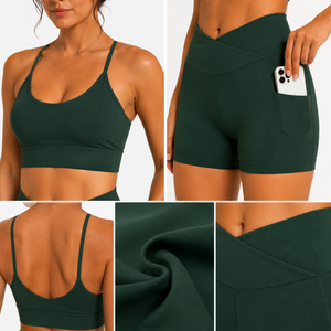 Women Adjustable Strap Sports Bra Cross Waist Pocket Shorts Set Yoga Fitness Gym Workout Activewear Outfit - Product Image 5