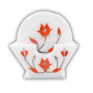 Export Quality 6 Piece <b>White</b> Marbal <b>Coaster</b> Set Stone <b>White</b> & red - Product Image 1