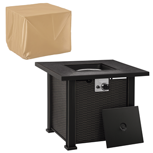 "30 Inch Square Wicker Gas <b>Fire</b> <b>Pit</b> <b>Table</b> <b>with</b> 50,000 BTU Auto Ignition & Ceramic Top-Outdoor Propane Gas Firepit" - Product Image 1