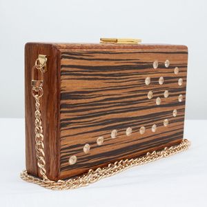Premium Ladies' Fashion Wooden Clutch <b>Bag</b> Elegant Party Wear Evening Purse with <b>Key</b> Chains - Product Image 2