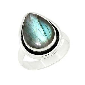 Bague de fiançailles unisexe en argent sterling 925 massif, pierre précieuse labradorite naturelle multi-feu, fabrication artisanale, plaqué rhodium - Product Image 1