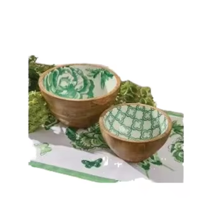 Meilleures ventes : Bols de service élégants en bois de manguier naturel artisanal avec impression émaillée, résistants au four et jetables, pour la table - Product Image 1