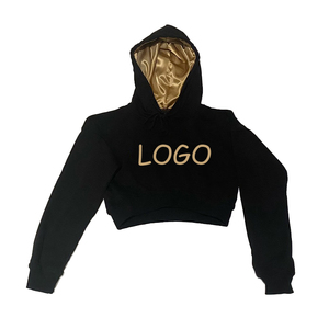 Hoodies décontractés courts sur mesure pour femmes, collection hiver 2026, 100 % coton molletonné, écologiques, respirants, coupe-vent, avec logo frontal - Product Image 3