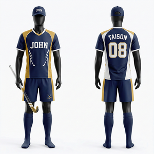 Uniforme de Hockey sobre Césped Premium para Hombre, Transpirable, de Poliéster GSM, Color Granate con Paneles en Dorado, Personalizable con Nombre y Número - Product Image 5